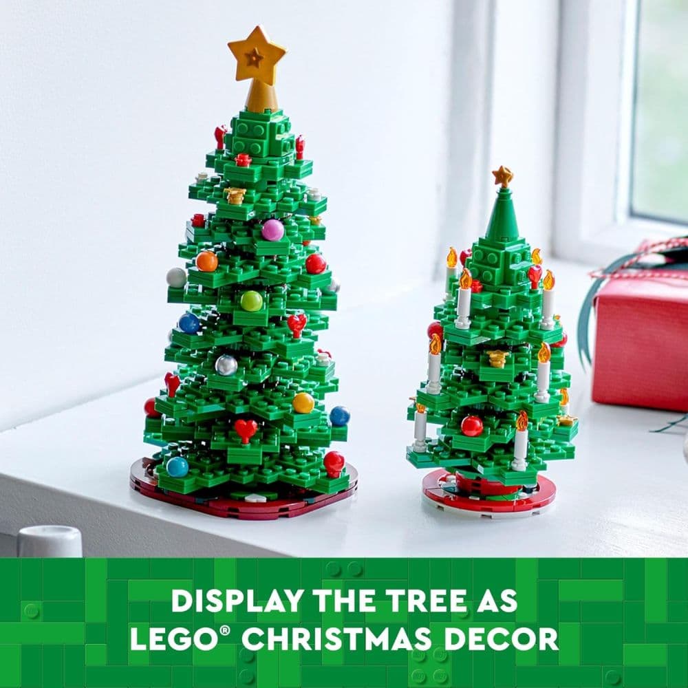 LEGO Christmas Tree big and small on a table