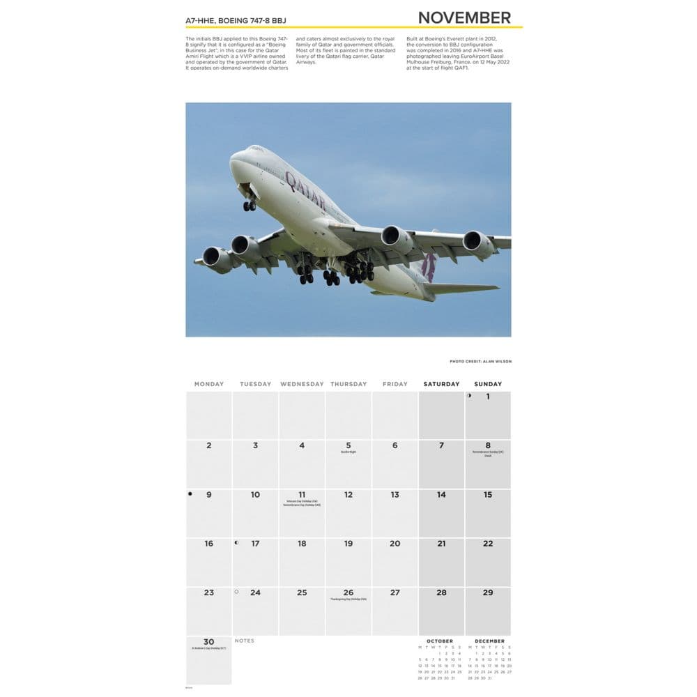 Flight Modern Commercial Airliners 2026 Wall Calendar Fourth Alternate Image