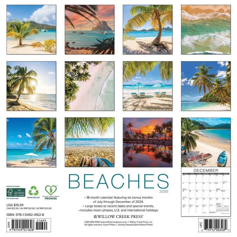 Beaches 2025 Wall Calendar