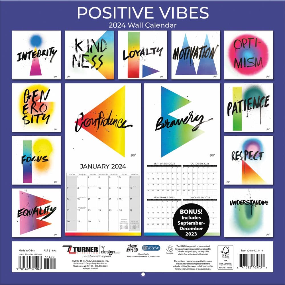 Positive Vibes 2024 Wall Calendar - Calendars.com