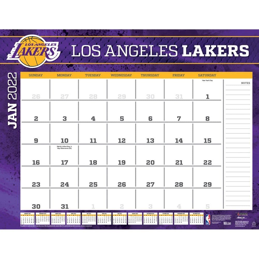 Los Angeles Lakers 2022 calendars