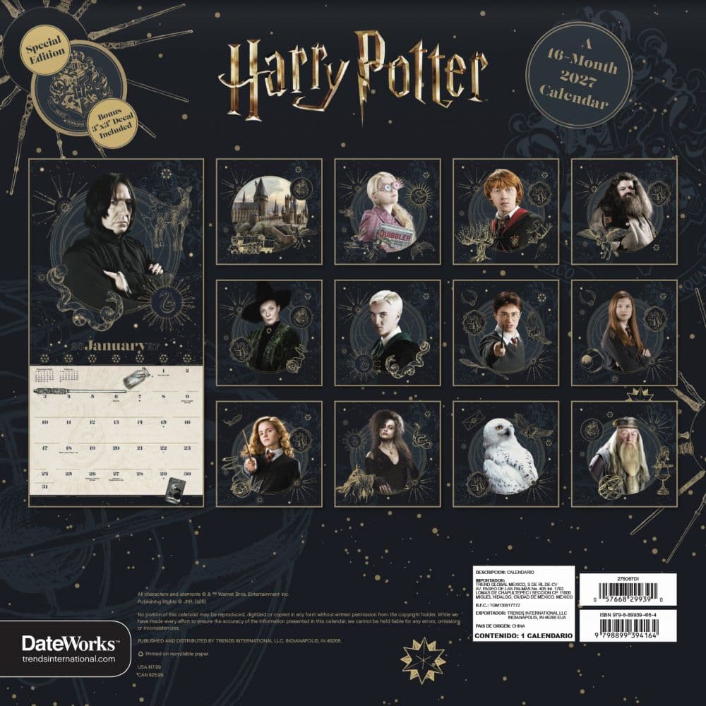 Harry Potter Exclusive with Decal 2027 Wall Calendar First Alternate Image
