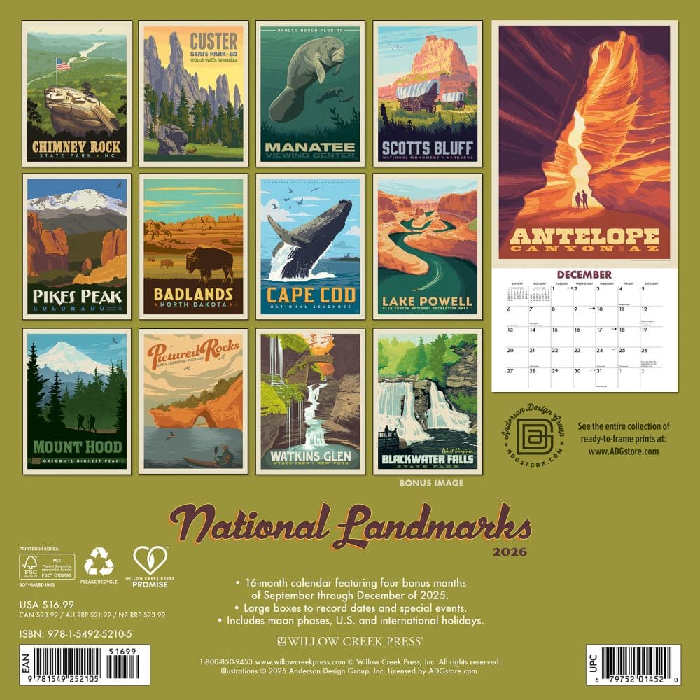 National Monuments Classic Travel Posters 2026 Wall Calendar First Alternate Image