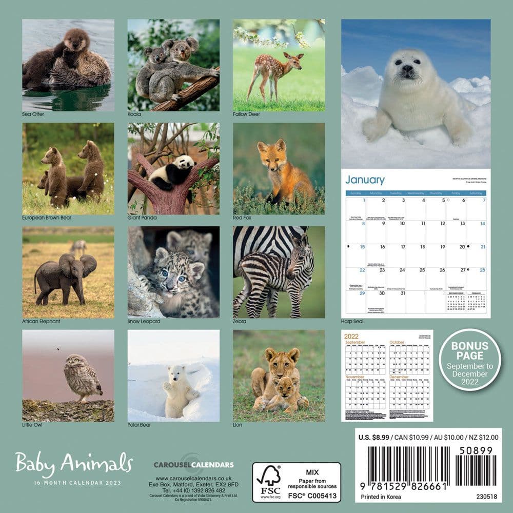 Baby Animals 2023 Mini Wall Calendar - Calendars.com