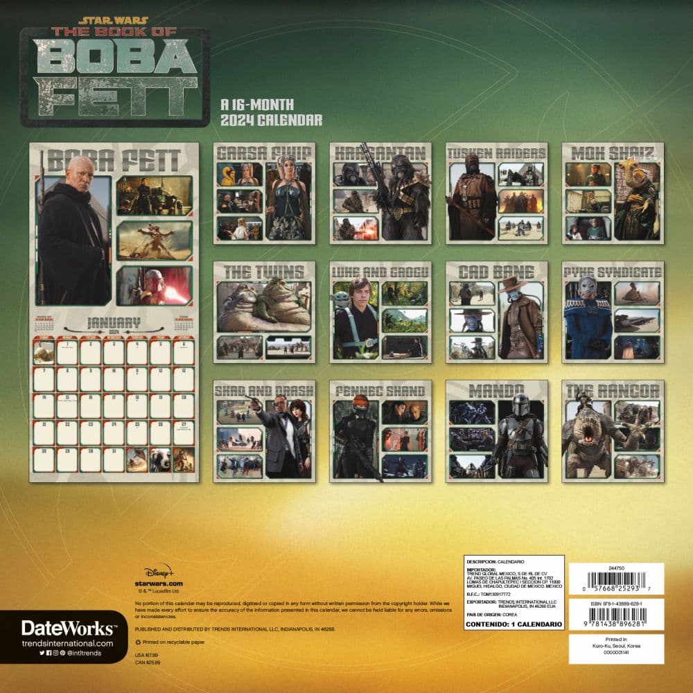 Star Wars Book of Boba 2024 Wall Calendar Alternate Image 2
