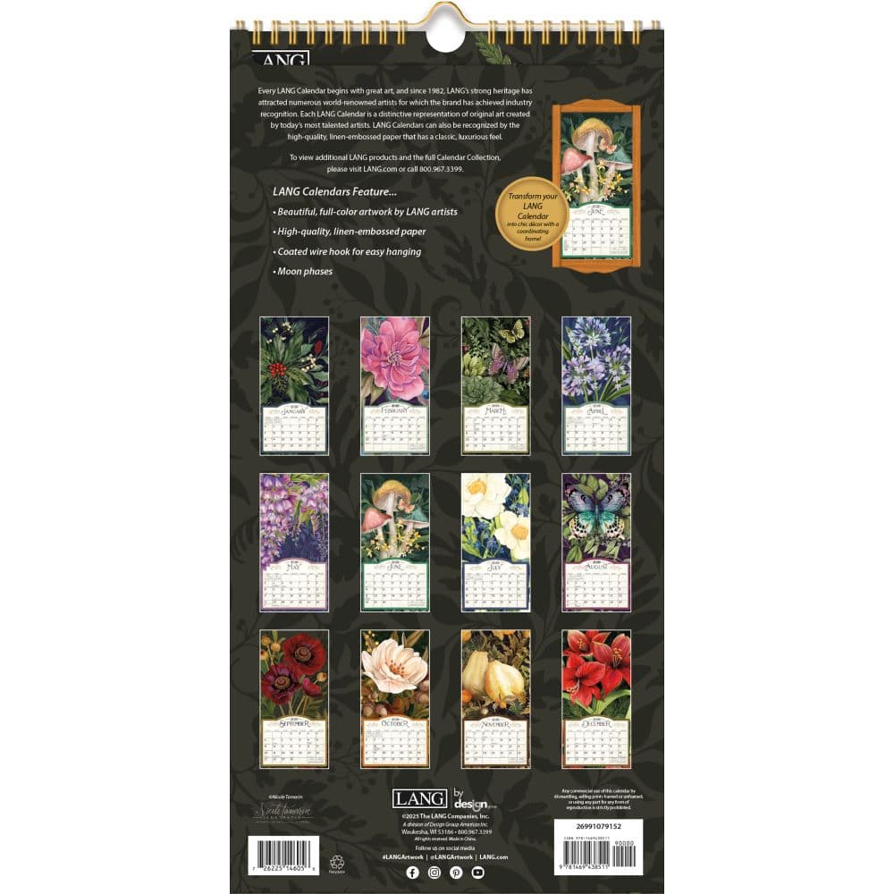 Midnight Garden 2026 Vertical Wall Calendar, 8'' X 15.8'', 12-Month Calendar with Stapled Binding