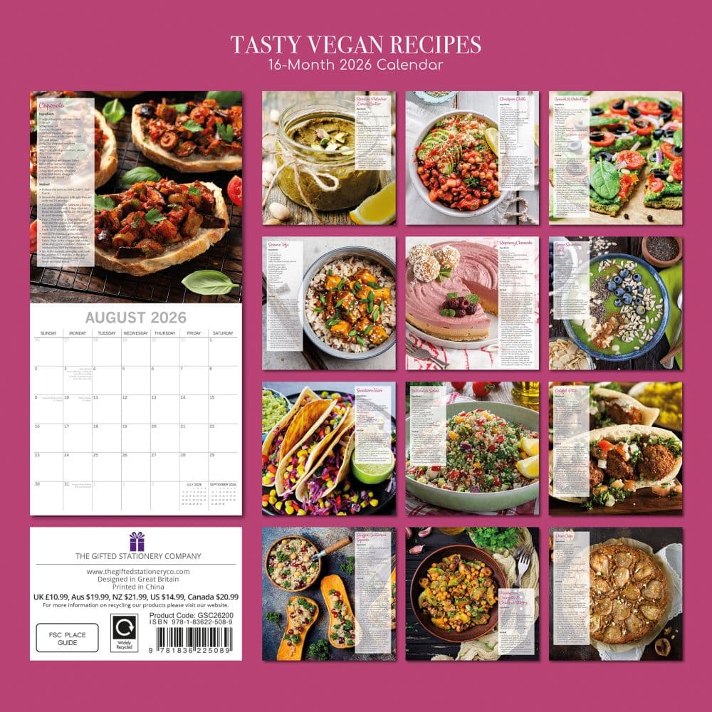 Tasty Vegan Recipes 2026 Wall Calendar First Alternate Image