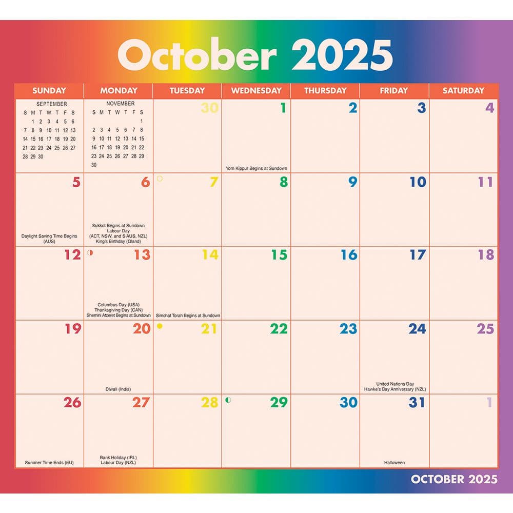 Rainbow Jumbo Magic Grip 2025 Wall Calendar