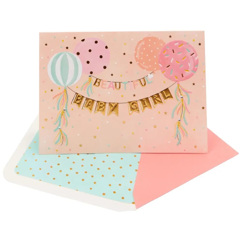 Baby Girl Banners &amp; Balloons New Baby Card 3D