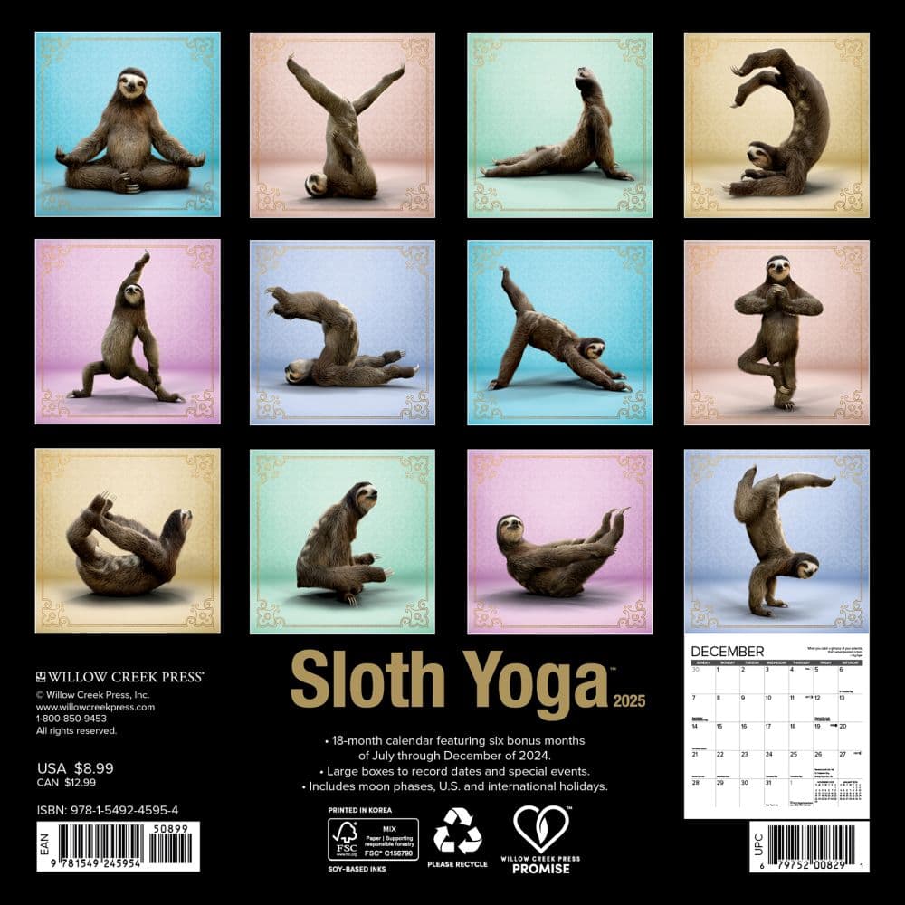 Sloth Yoga 2025 Mini Wall Calendar First Alternate Image width=&quot;1000&quot; height=&quot;1000&quot;