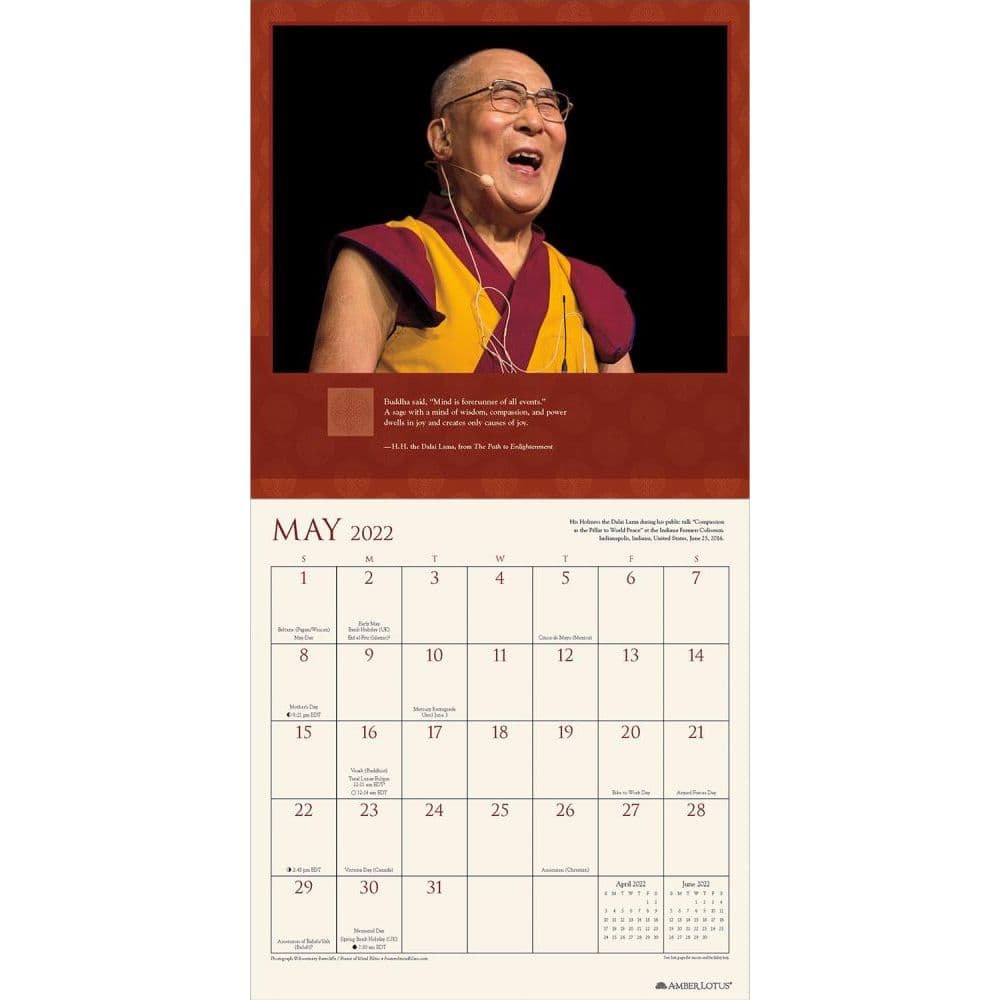 Dalai Lama Schedule 2022 Dalai Lama 2022 Wall Calendar - Calendars.com