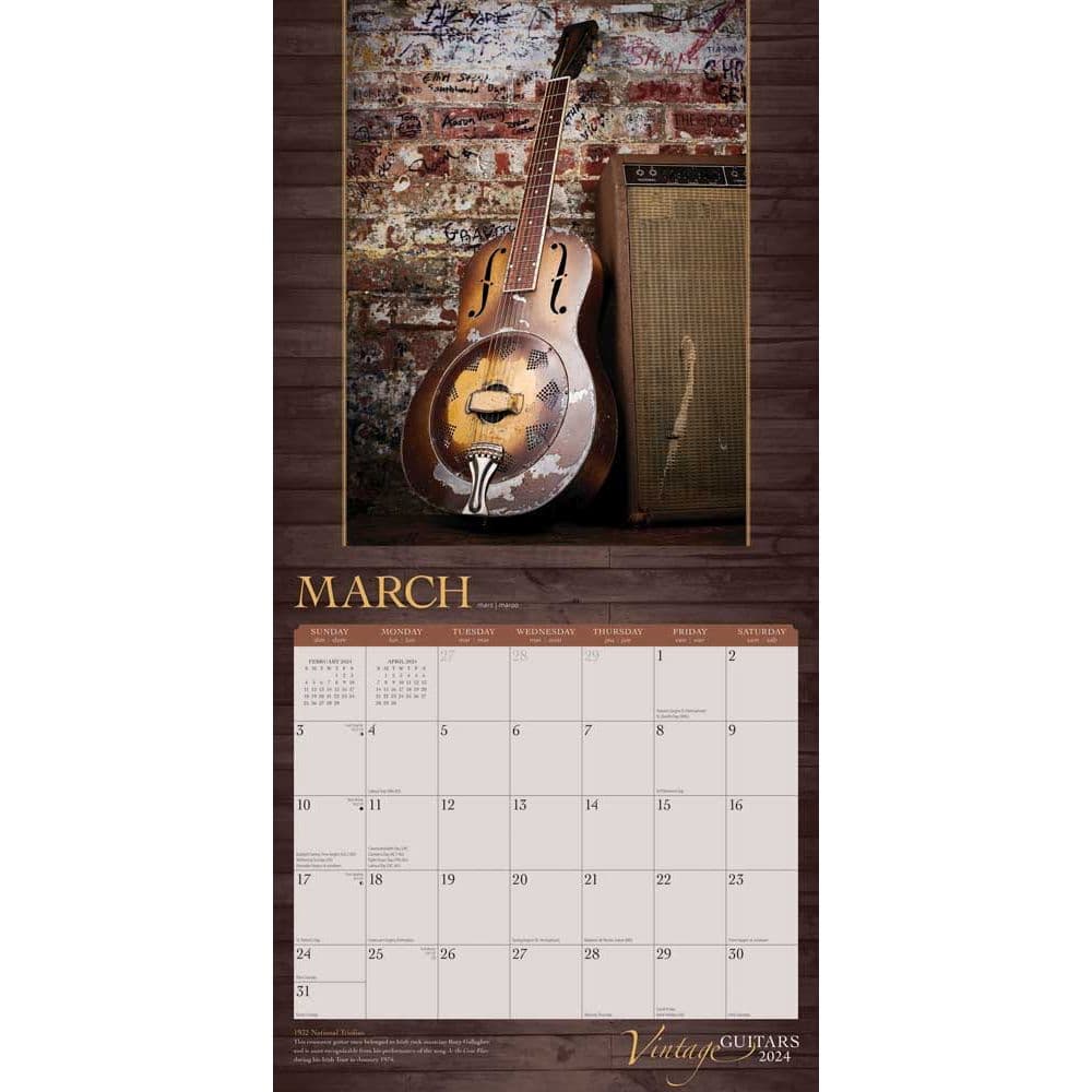 Vintage Guitars 2024 Wall Calendar