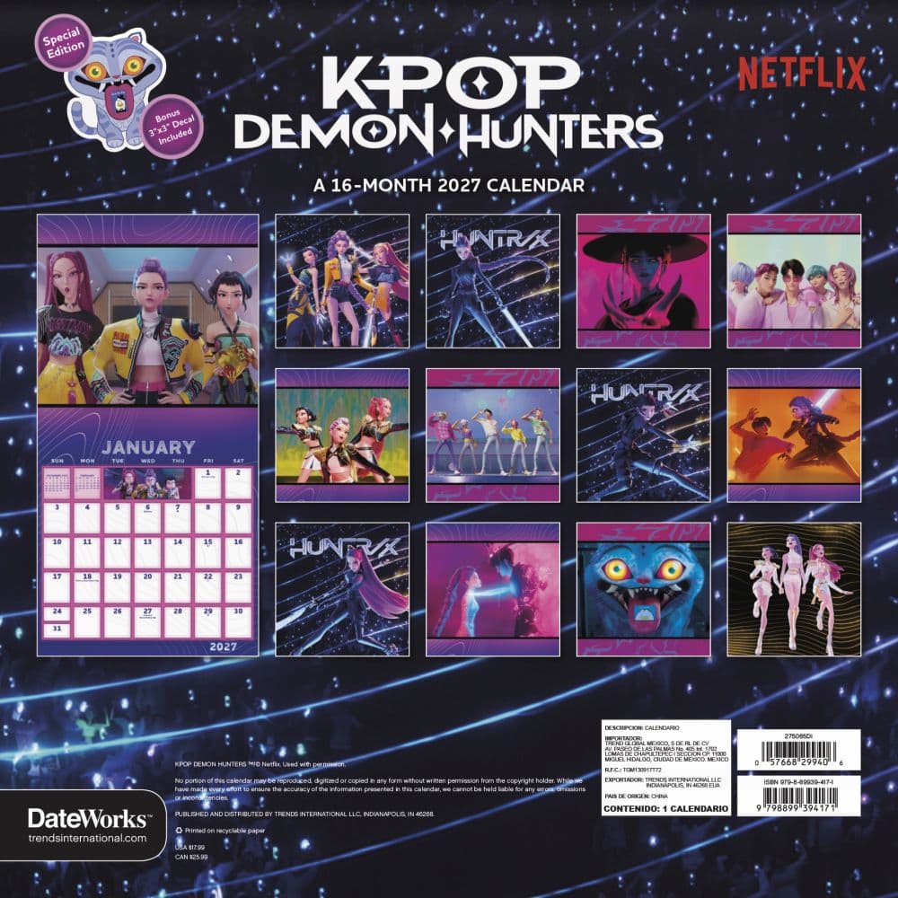 Kpop Demon Hunters 2027 Wall Calendar First Alternate Image