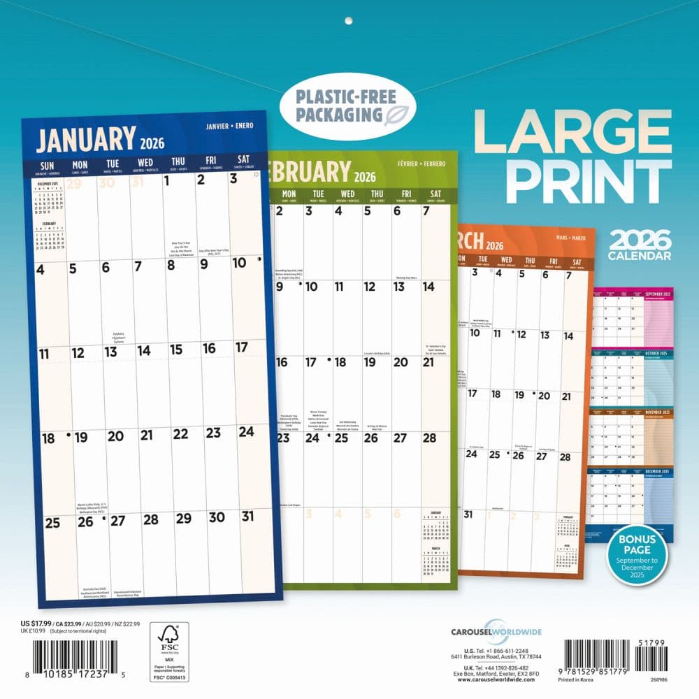 Large Print 2026 Wall Calendar First Alternate Image