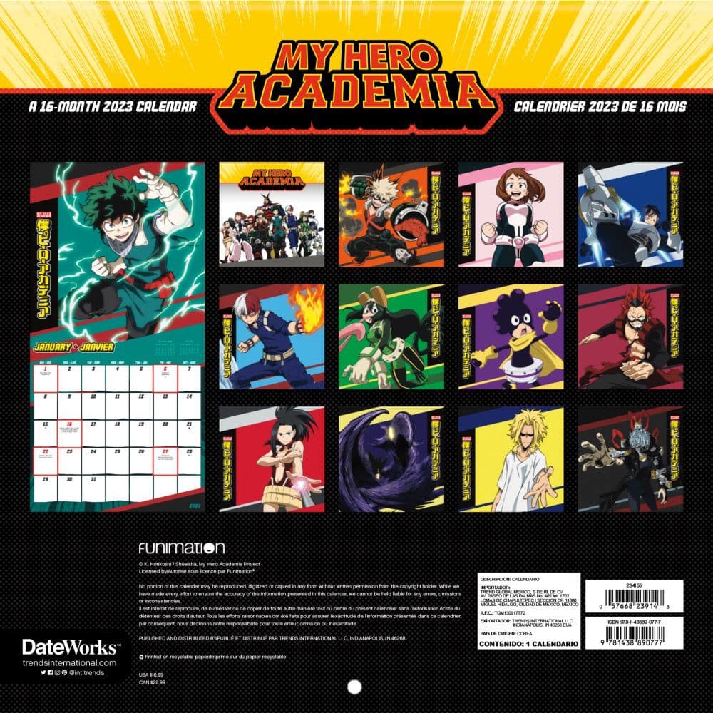 MyHeroAcademiaFrench2023WallCalendar