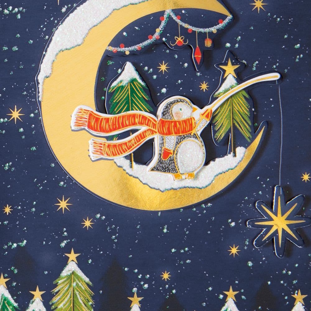 Penguin on Moon Christmas Card Fourth Alternate Image width=&quot;1000&quot; height=&quot;1000&quot;