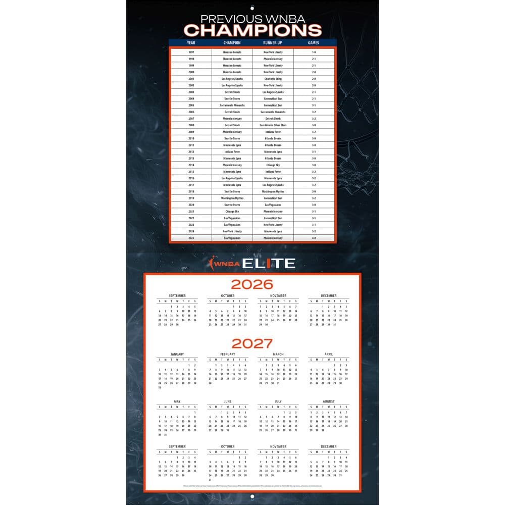 WNBA Elite 2027 Wall Calendar Second Alternate Image