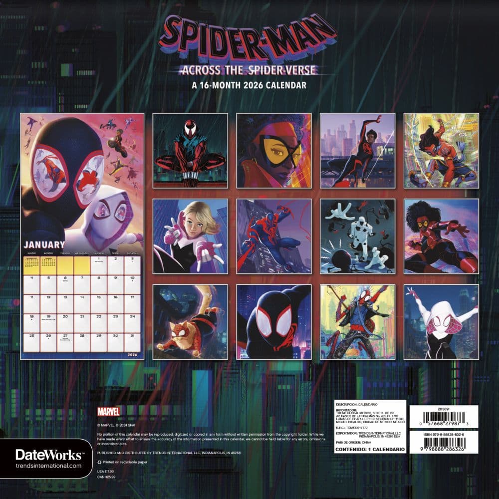 SpiderMan Across the SpiderVerse 2026 Wall Calendar First Alternate Image