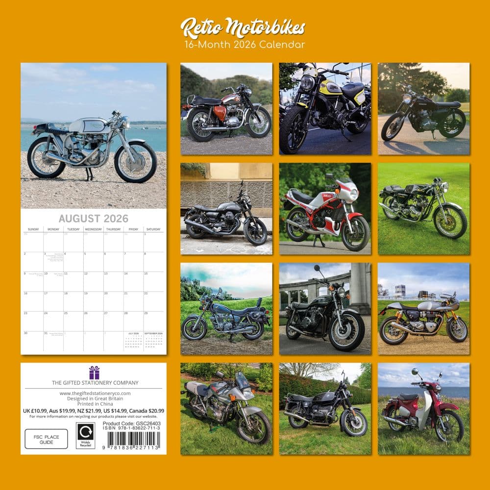 Retro Motorbikes 2026 Wall Calendar First Alternate Image