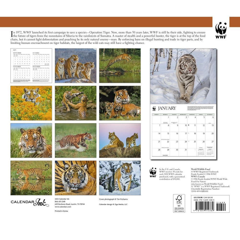 Tigers WWF 2024 Wall Calendar