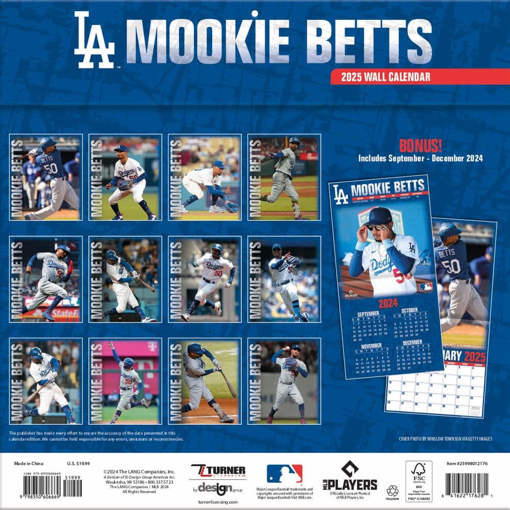 MLB Mookie Betts 2025 Wall Calendar First Alternate Image