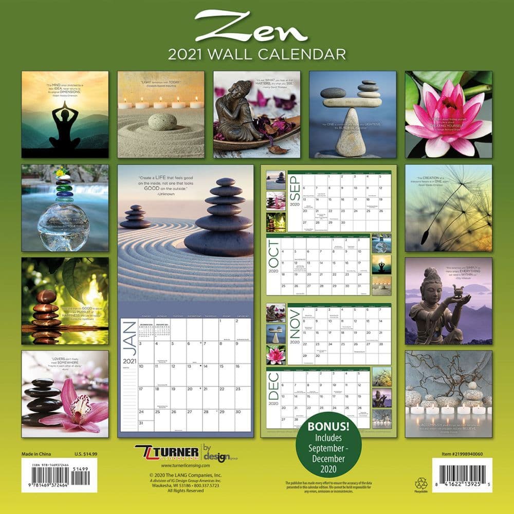 Zen 2019 Premium 16 Month Wall Calendar w 