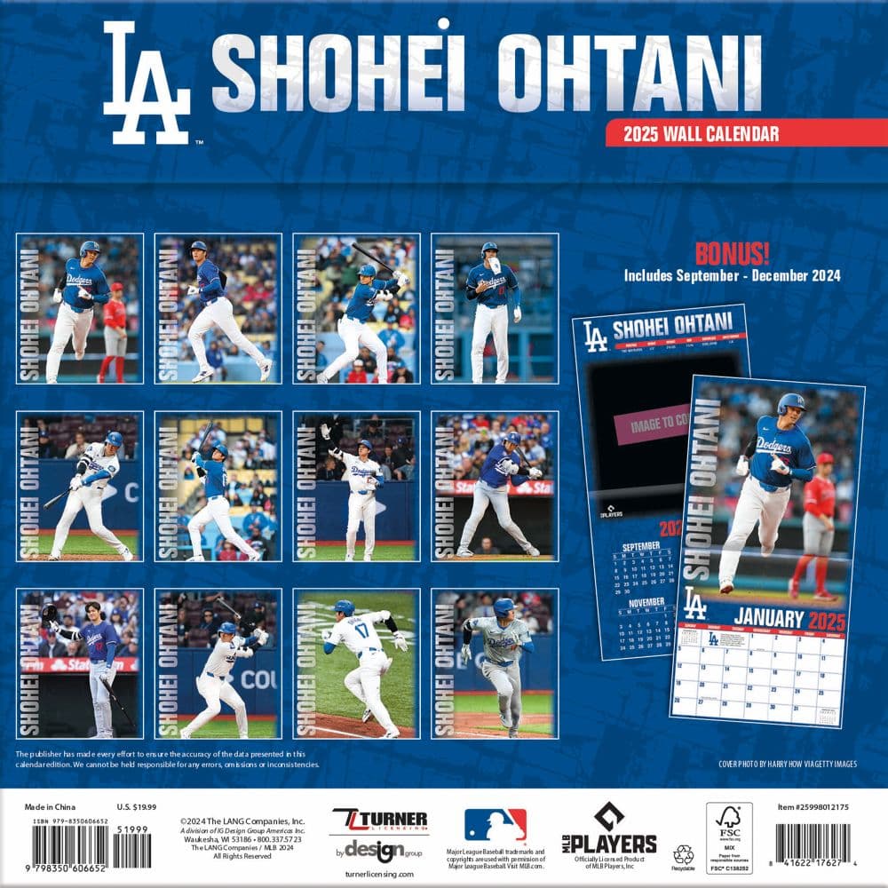 MLB Shohei Ohtani 2025 Wall Calendar First Alternate Image