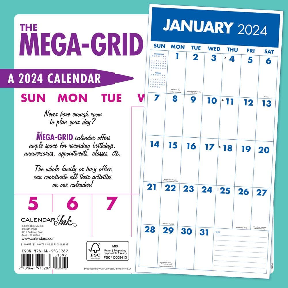 Mega Grid 2024 Wall Calendar Alternate Image 1