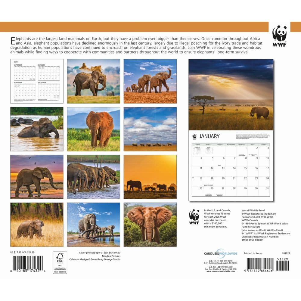 Elephants WWF 2026 Wall Calendar First Alternate Image
