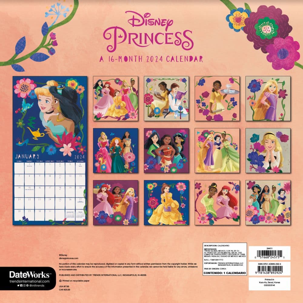 Disney Princess Exclusive with Print 2024 Wall Calendar