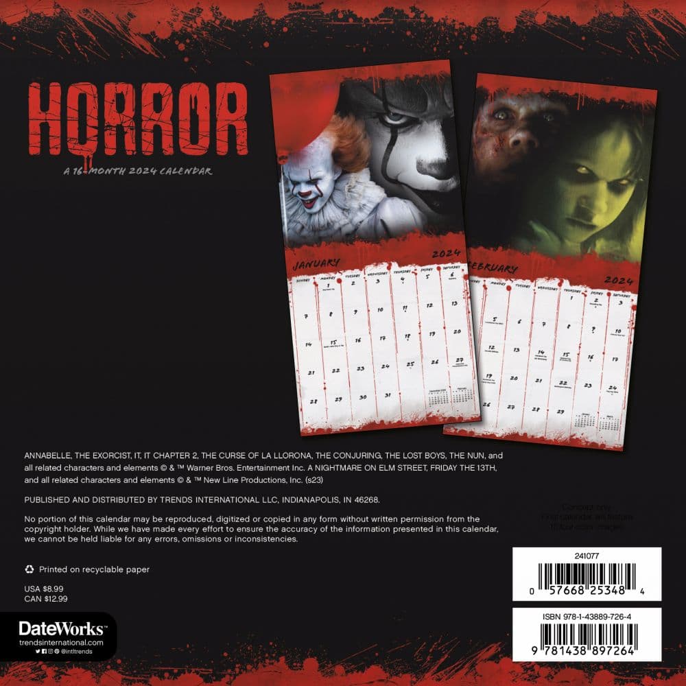 Horror Collection 2024 Mini Wall Calendar Alternate Image 2