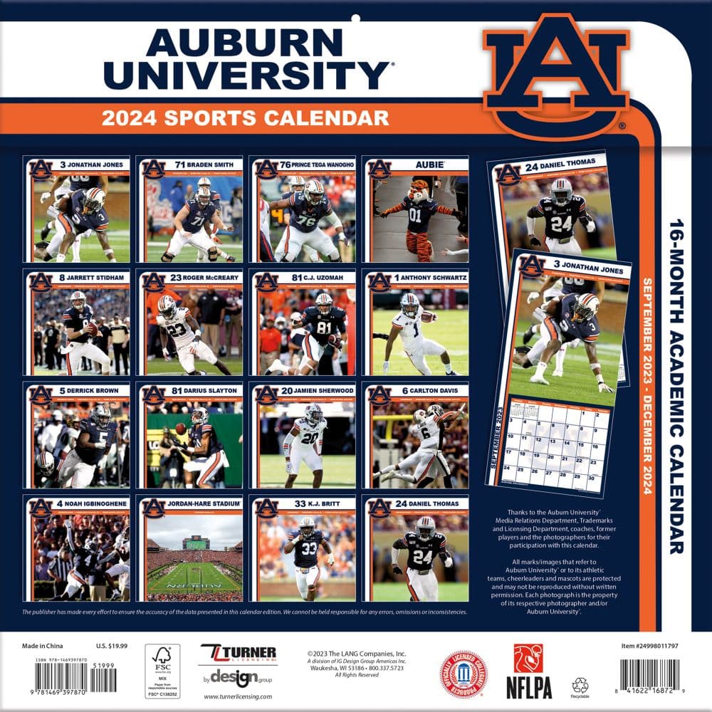 Auburn Tigers 2024 Wall Calendar - Calendars.com