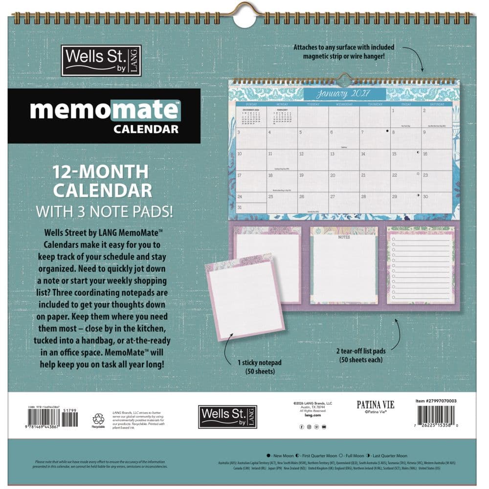 Patina Vie MemoMate 2027 Spiral Calendar First Alternate Image