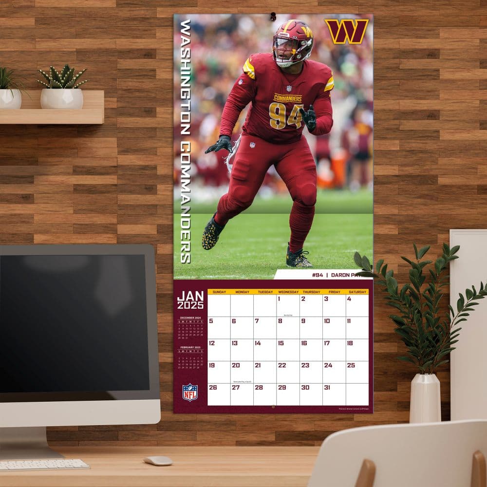 NFL Washington Football Team 2025 Wall Calendar on a wall