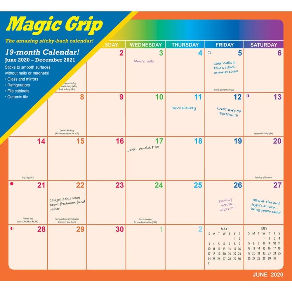 2021 Rainbow Jumbo Magic Grip Wall Calendar