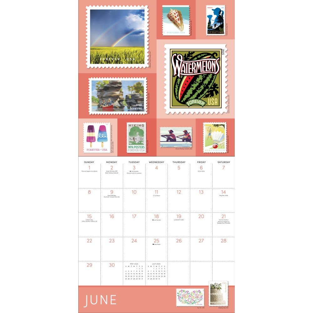 US Postal Service Stamp Art 2025 Wall Calendar