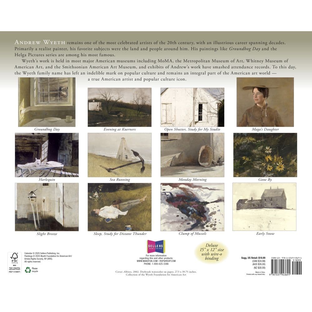 Art of Andrew Wyeth 2026 Wall Calendar First Alternate image