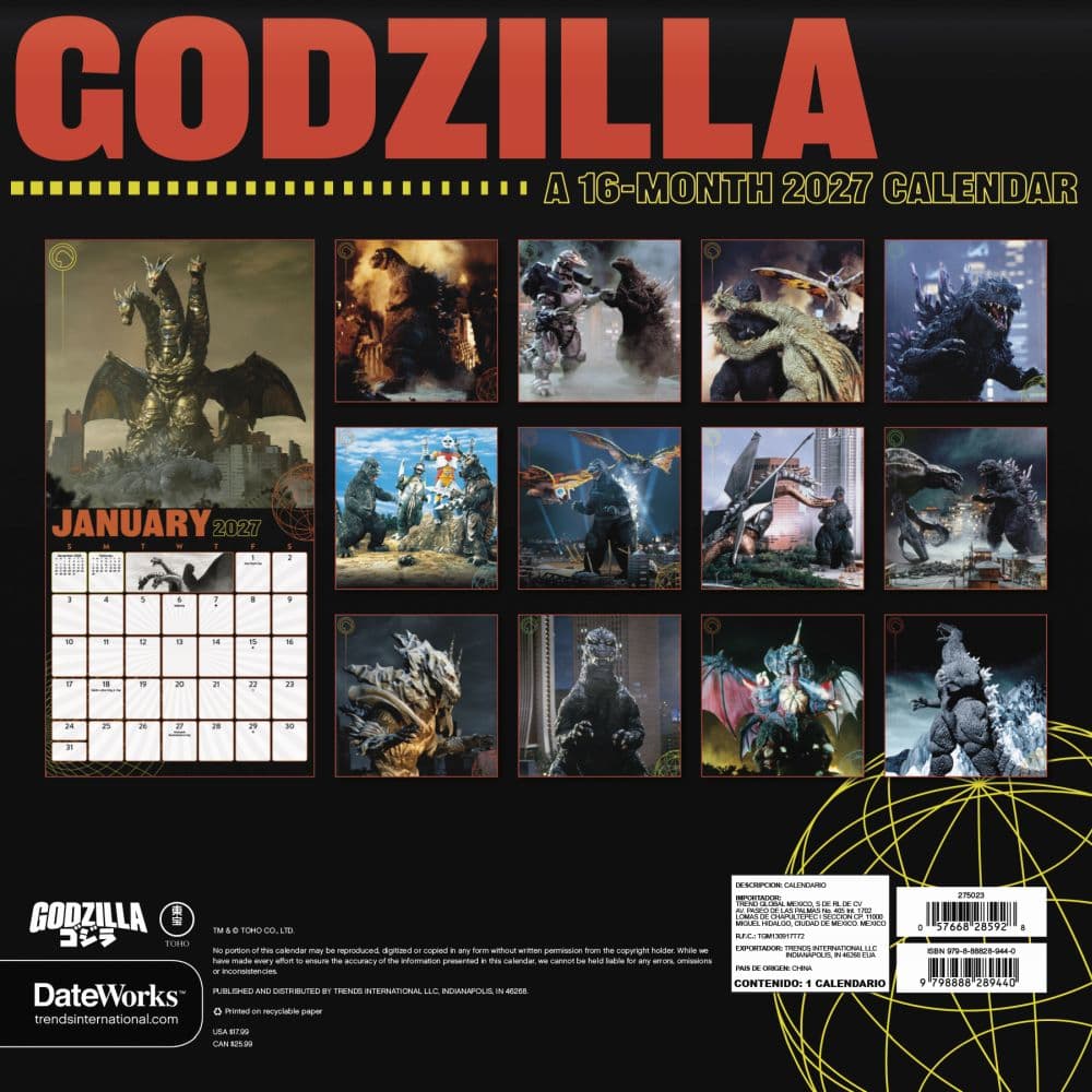 Godzilla Classic 2027 Wall Calendar First Alternate Image