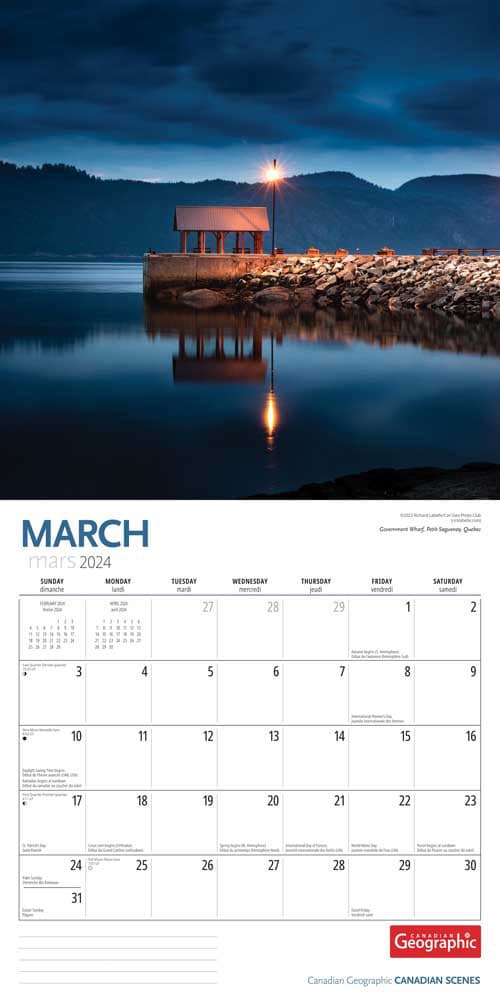 Canadian Scenes 2024 Wall Calendar March