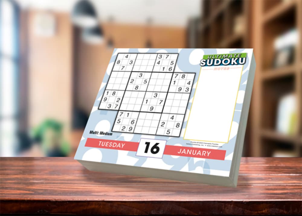 Ultimate Sudoku 2024 Desk Calendar on a desk
