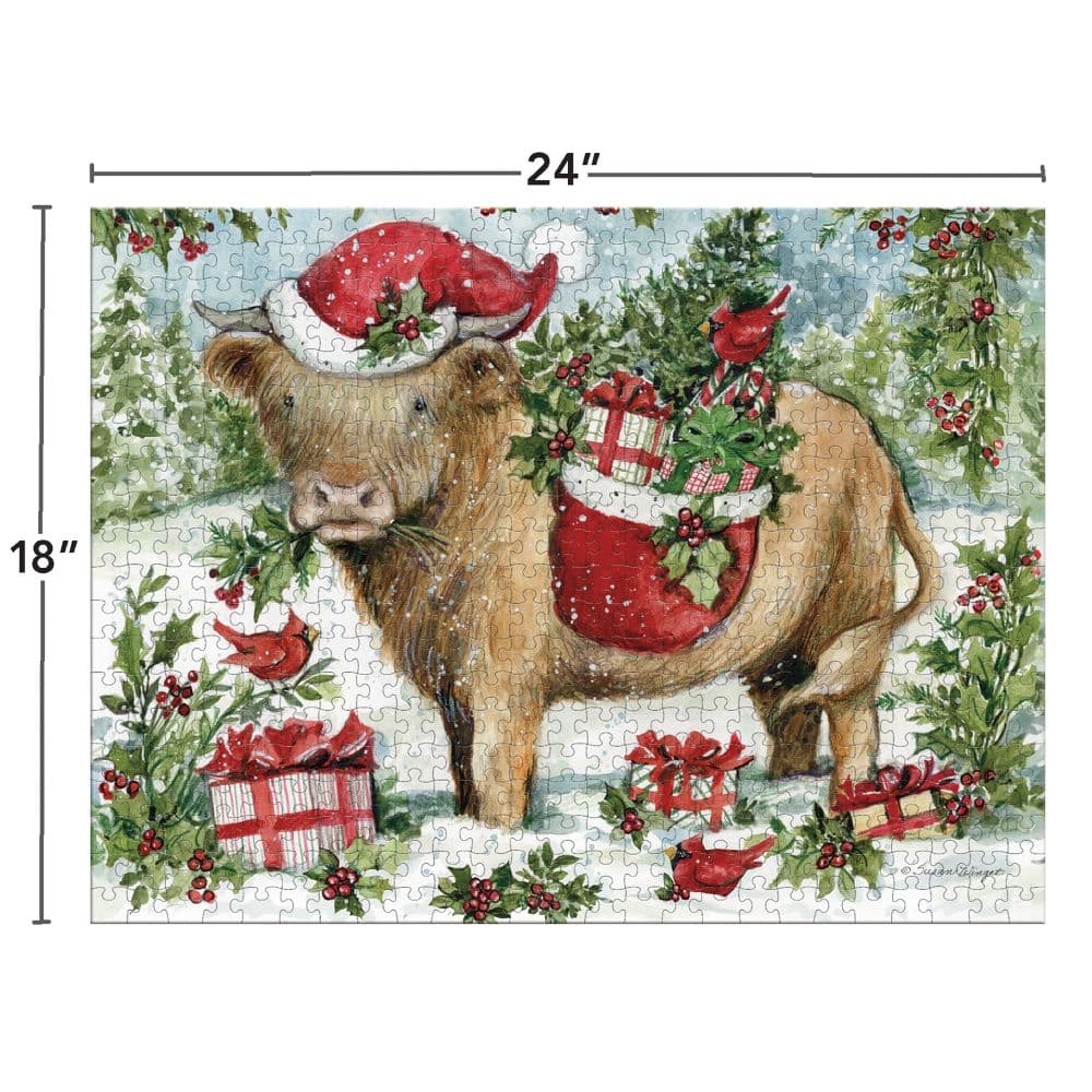 Holiday Highland Cow 500 Piece Puzzle Fifth Alternate Image