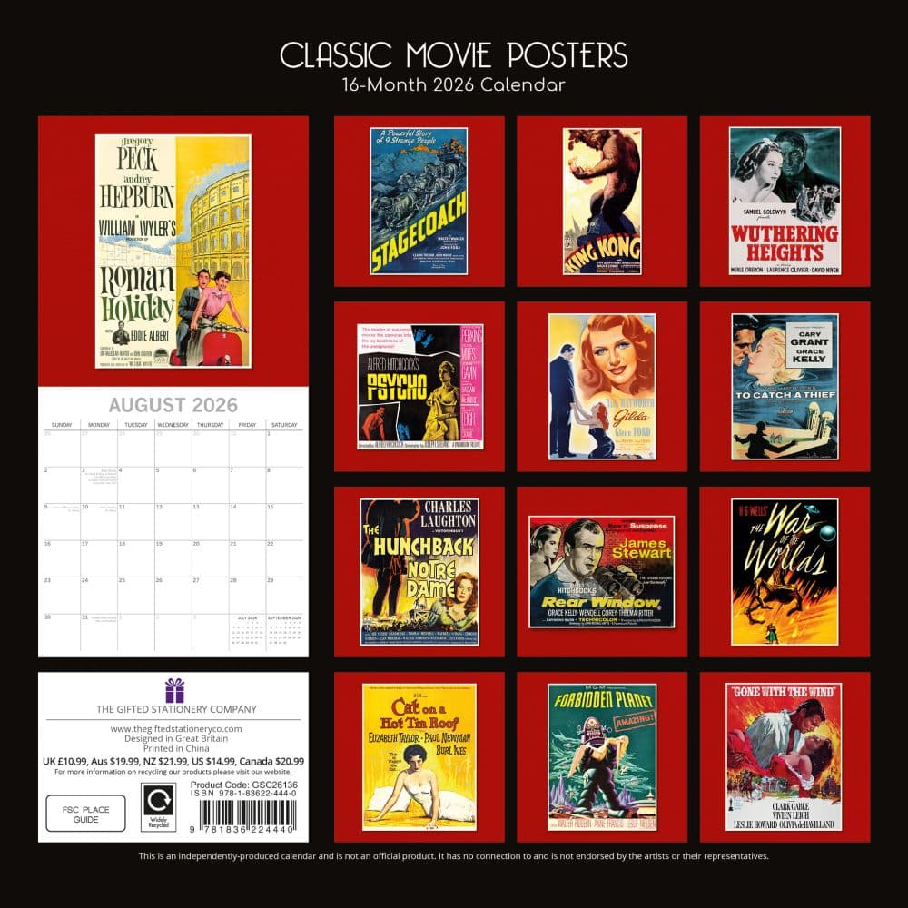Classic Movie Posters 2026 Wall Calendar First Alternate Image