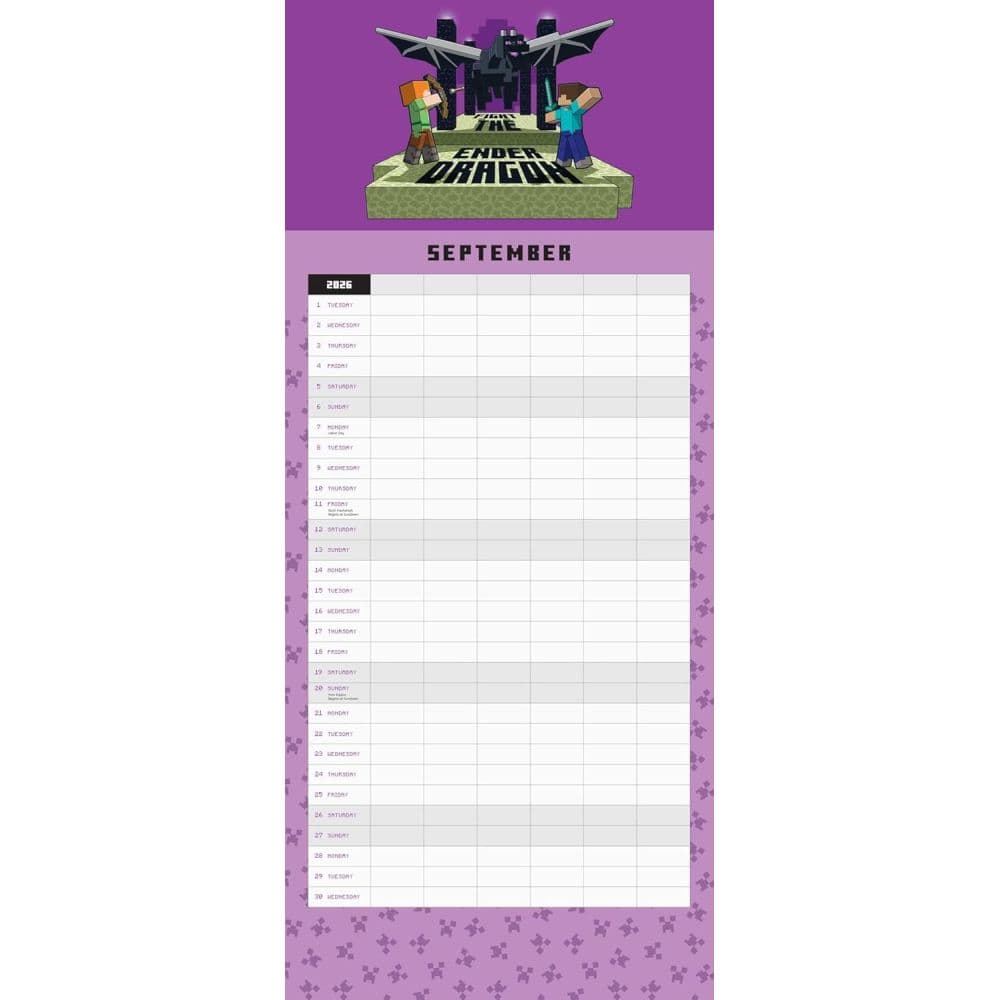 Minecraft 2026 Family Wall Planner Fifth Alternate Image