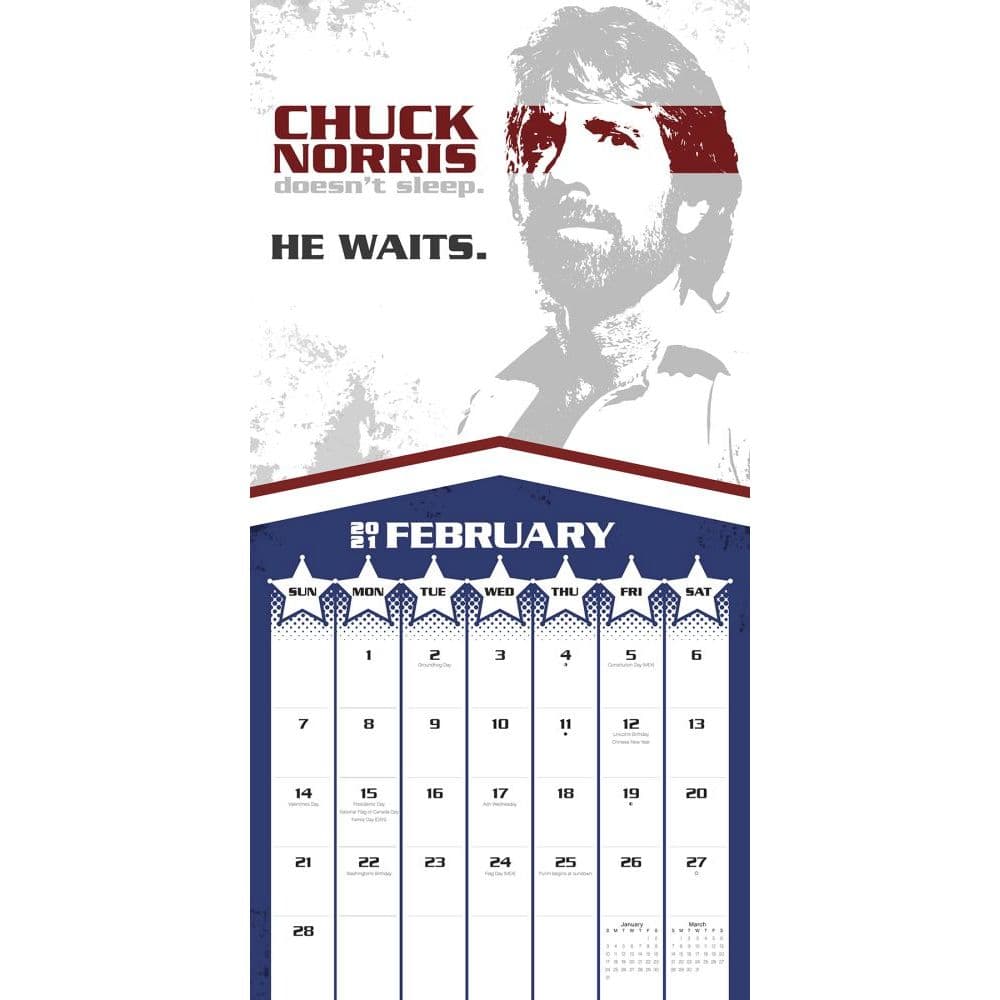 DateWorks Chuck Norris 2020 Wall Calendar 16 Months 12"X12" w 