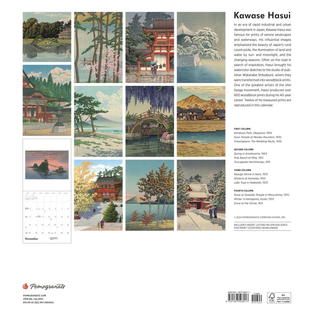 Kawase Hasui 2025 Wall Calendar