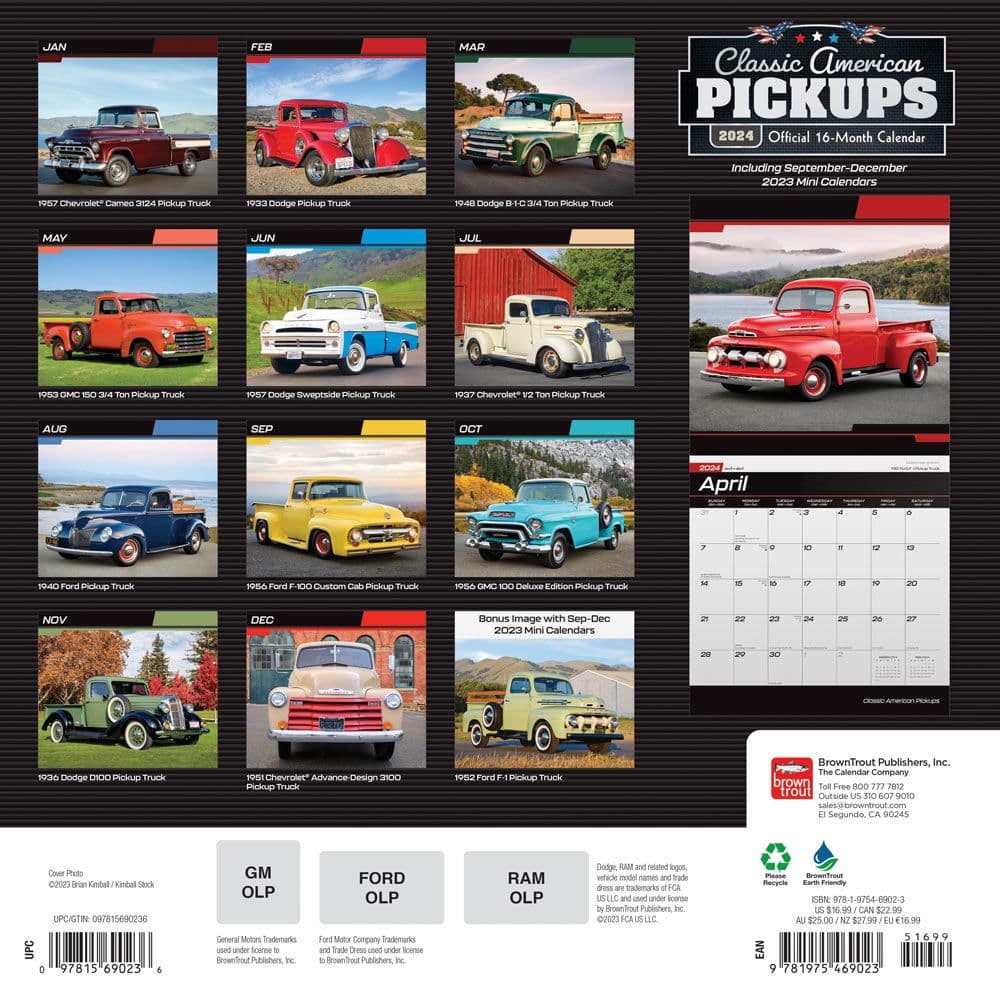 Classic American Pickups 2024 Wall Calendar - Calendars.com