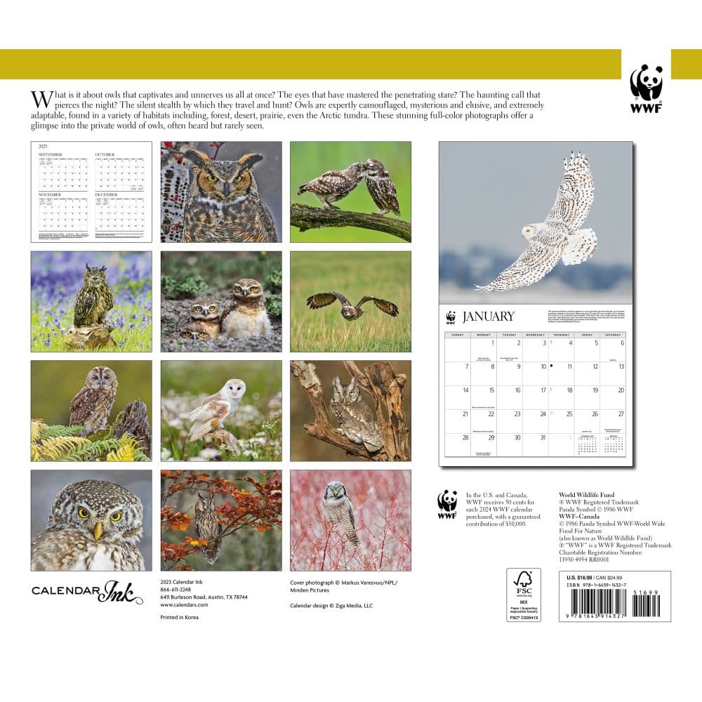 Owls WWF 2024 Wall Calendar