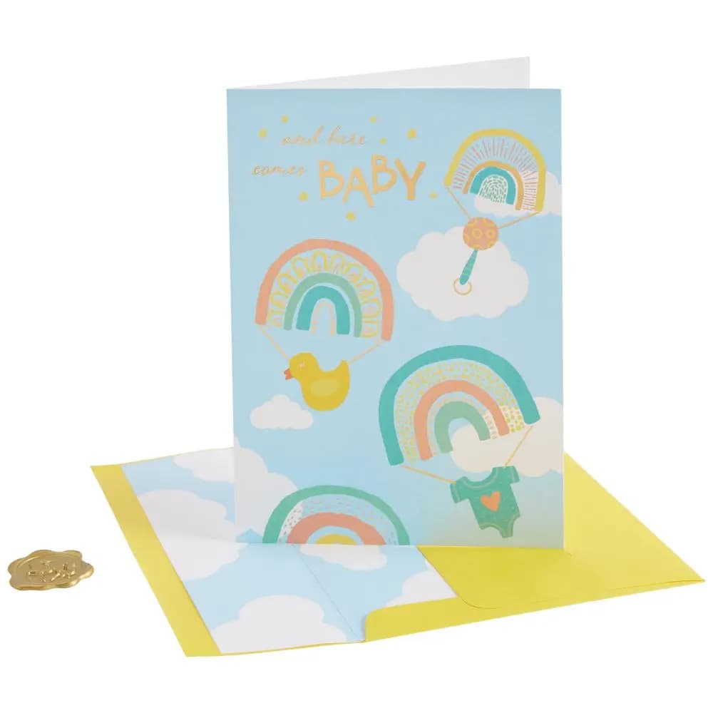 Parachutes Baby Shower New Baby Card 3D