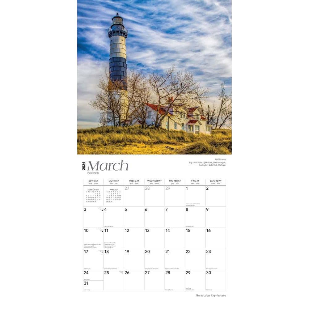 Lighthouses Great Lakes 2024 Wall Calendar