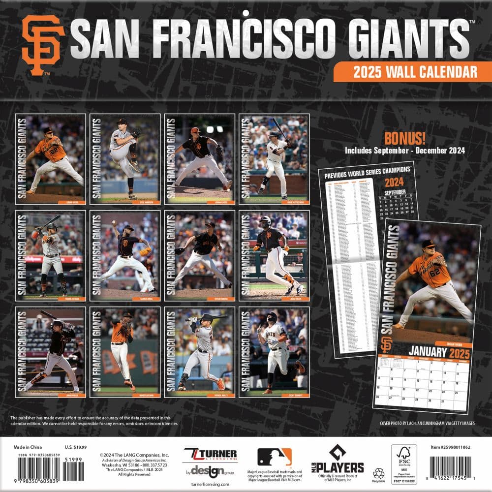 MLB San Francisco Giants 2025 Wall Calendar First Alternate Image